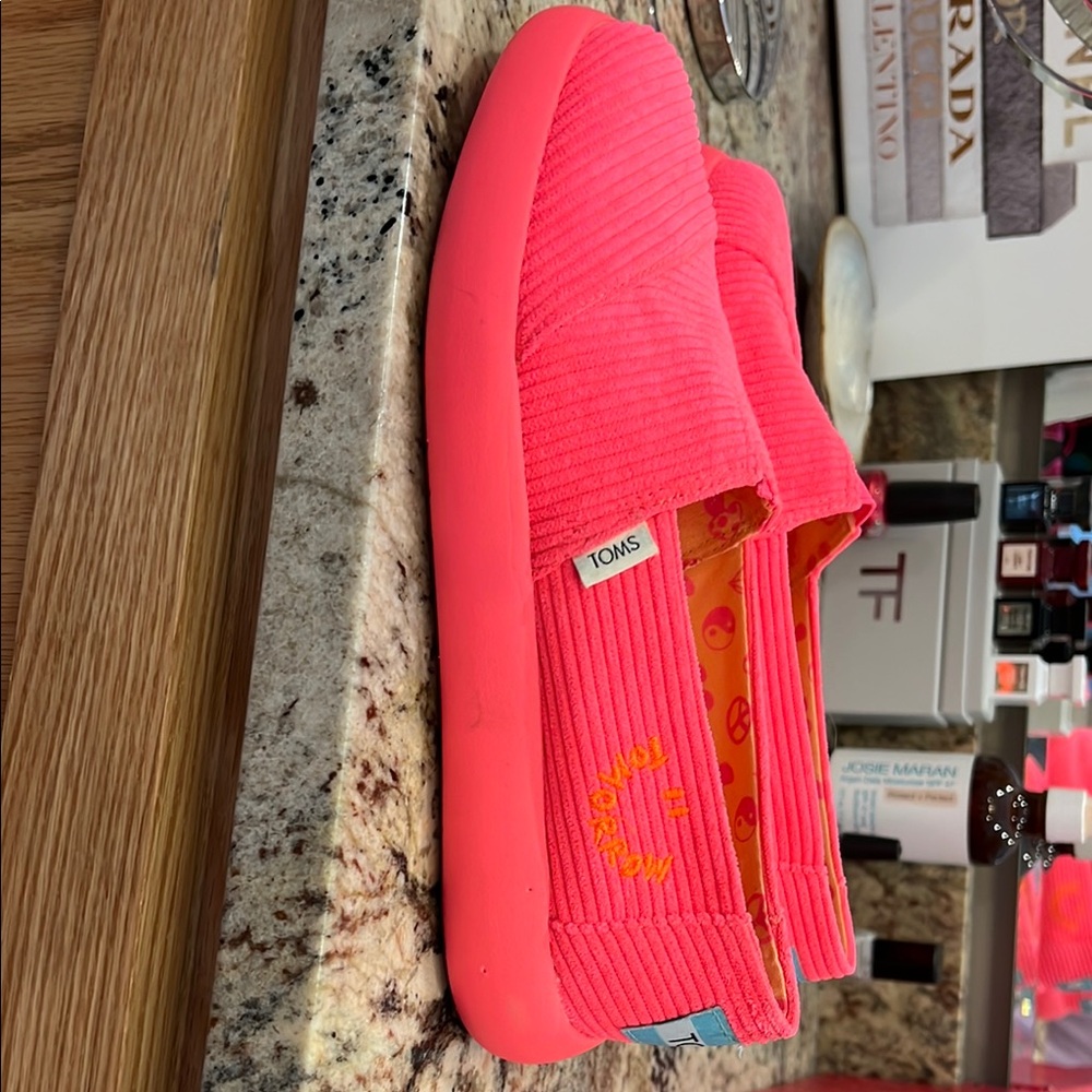 TOMS Bright Pink Corduroy Slip-Ons
